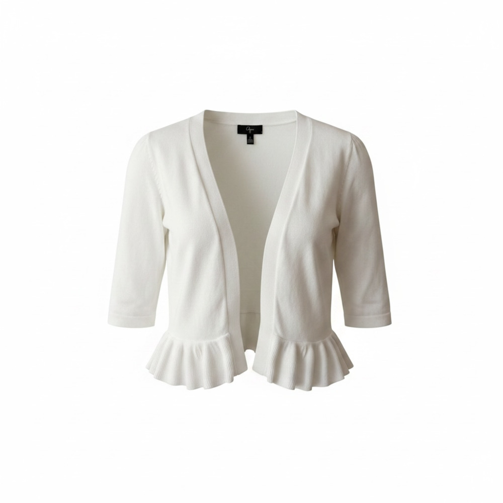 Aqua Women's White Cropped Cardigan with Ruffle Hem